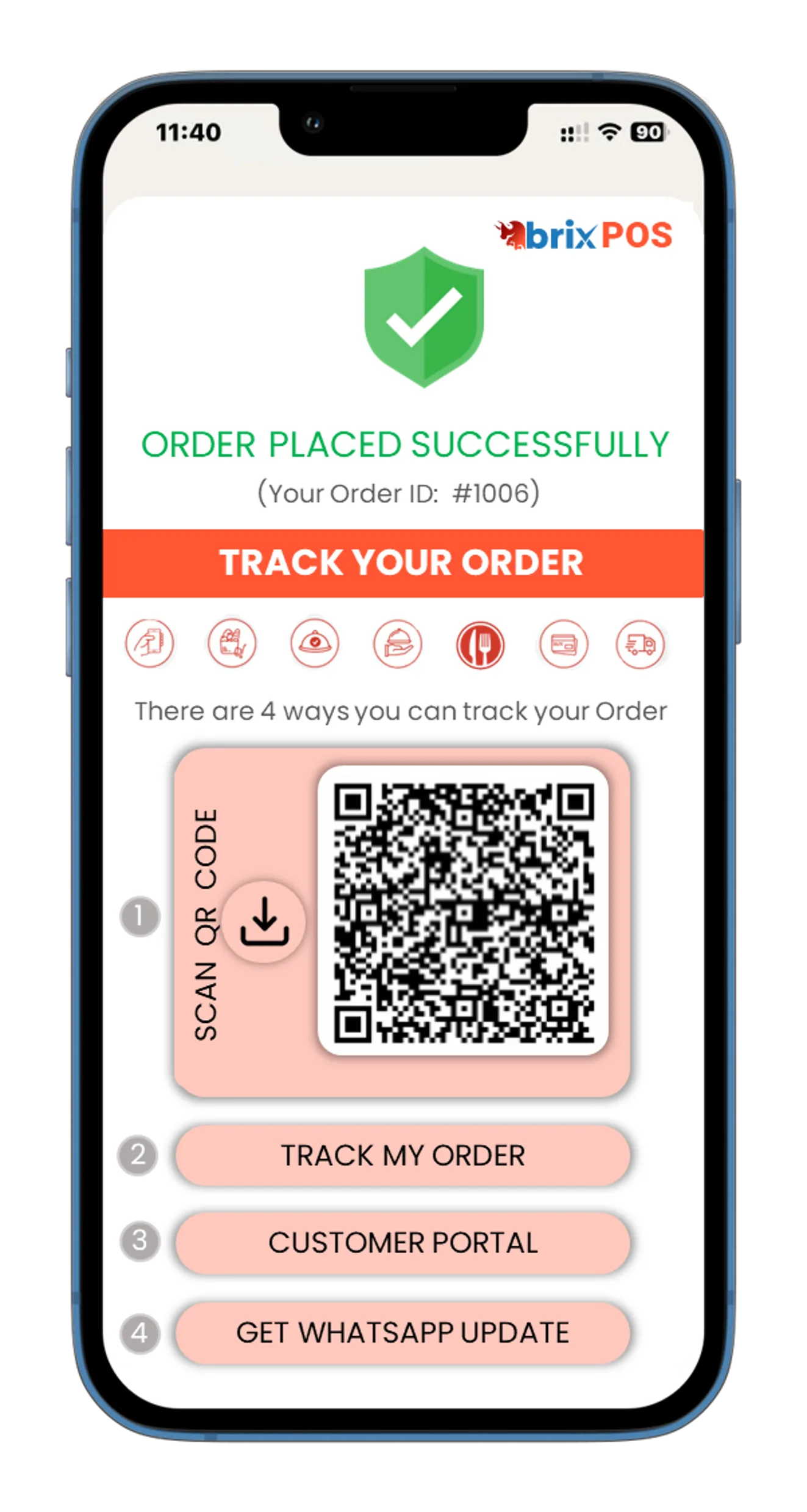BrixPOS QR code tracking screen